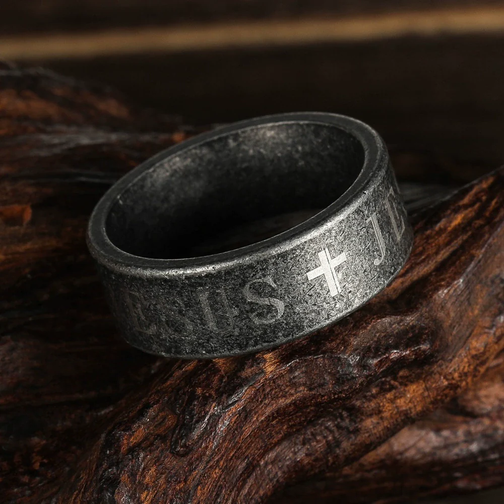 Wholesale Distressed Titanium Steel Ring With Letters Numbers Text For Unisex - Image 2