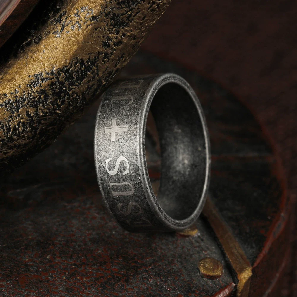 Wholesale Distressed Titanium Steel Ring With Letters Numbers Text For Unisex - Image 4