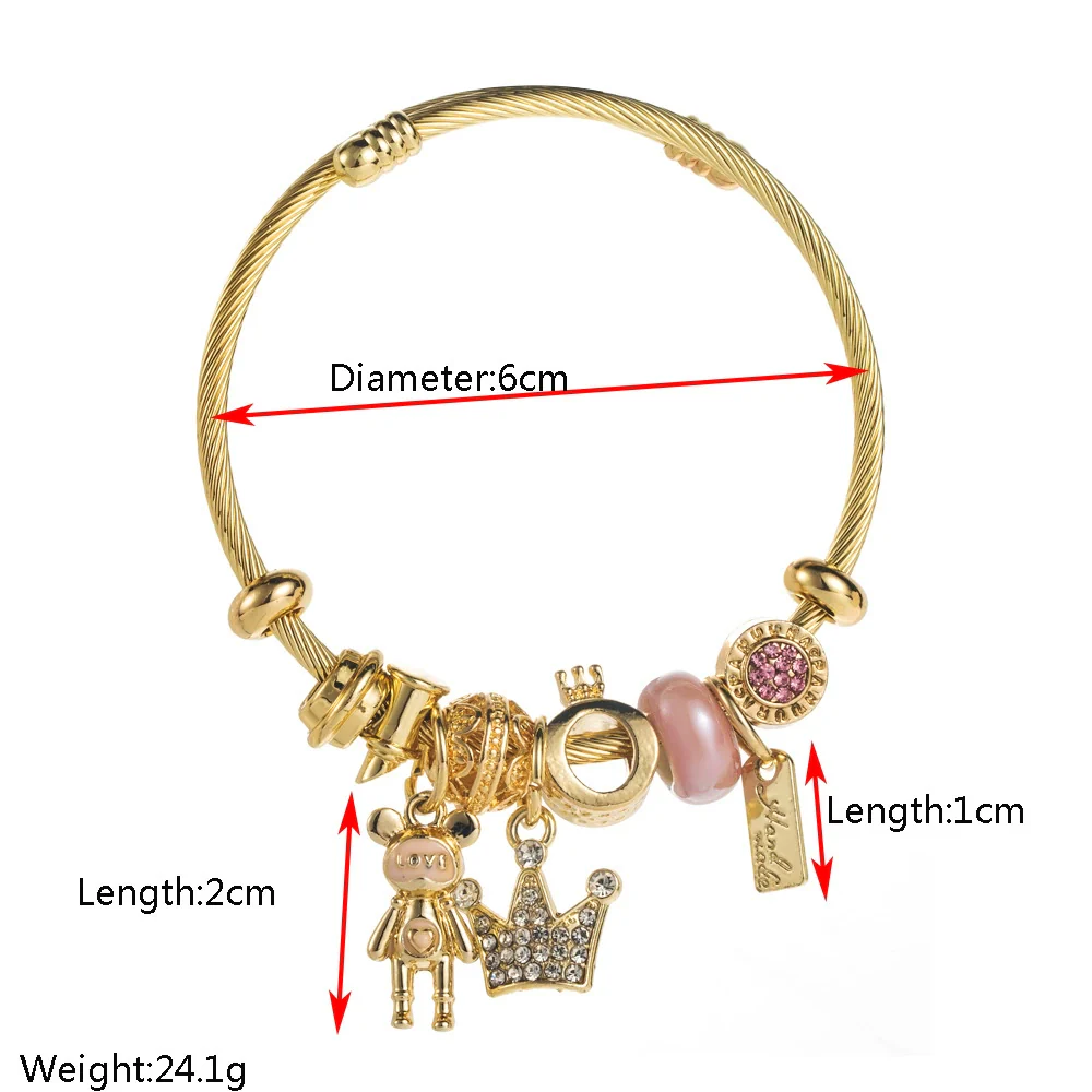 Wholesale Diy Adjustable Couple Stainless Steel And Alloy Bracelet With Crown And Bear Letter Pendant For Women - Image 2