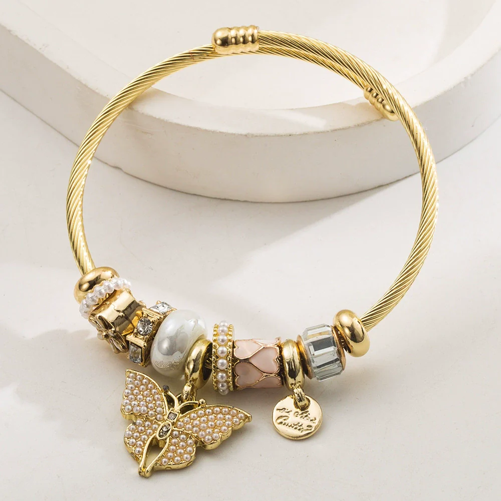 Wholesale Diy Diamond Stainless Steel Alloy Butterfly Pendant Bracelet For Women - Image 3