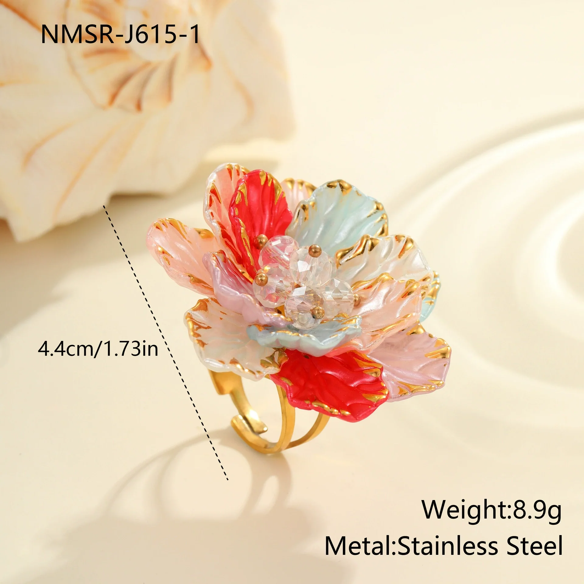 Wholesale Dopamine Colorful Geometric Flower Imitation Pearl Electroplated Stainless Steel Ring For Women - Image 6