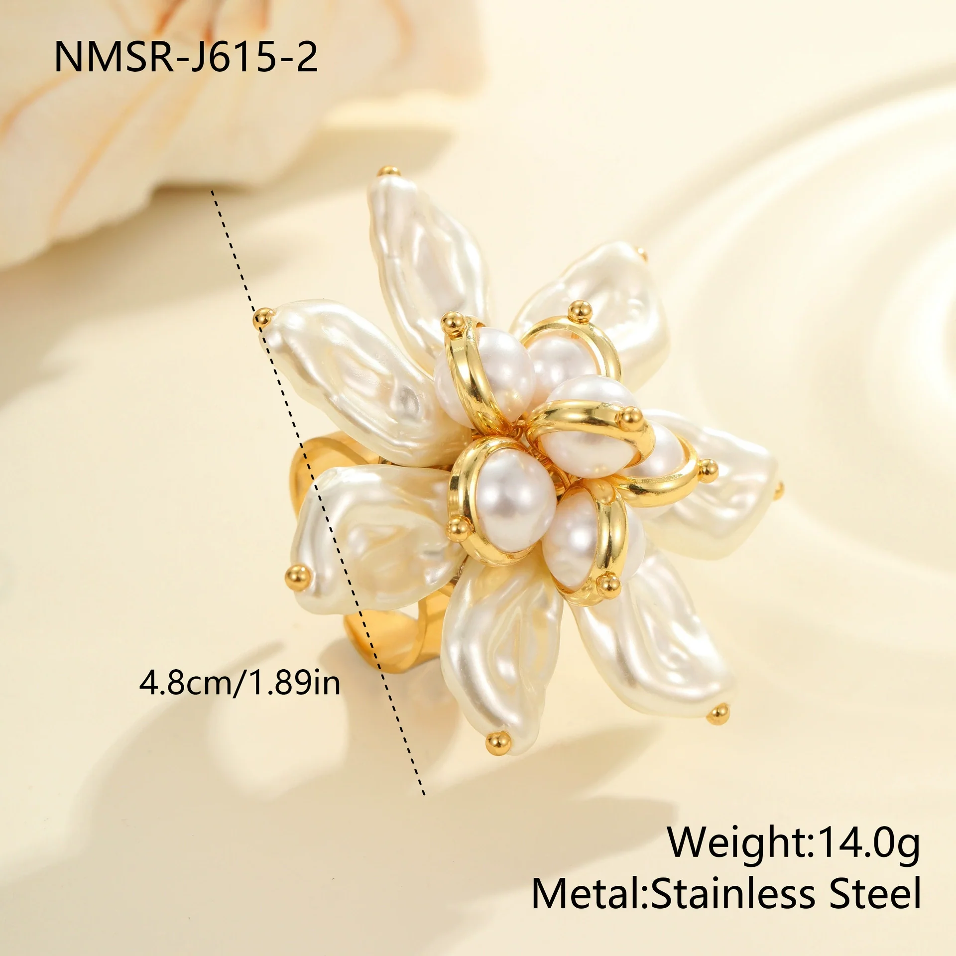 Wholesale Dopamine Colorful Geometric Flower Imitation Pearl Electroplated Stainless Steel Ring For Women - Image 7