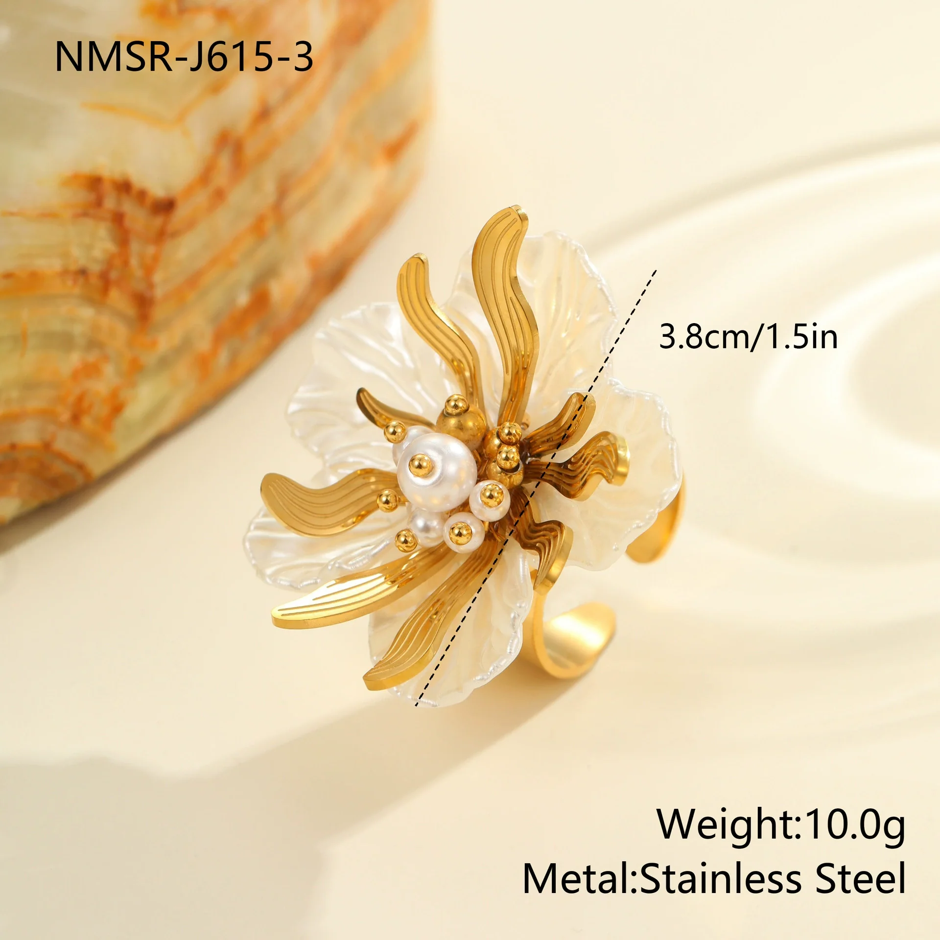 Wholesale Dopamine Colorful Geometric Flower Imitation Pearl Electroplated Stainless Steel Ring For Women - Image 8