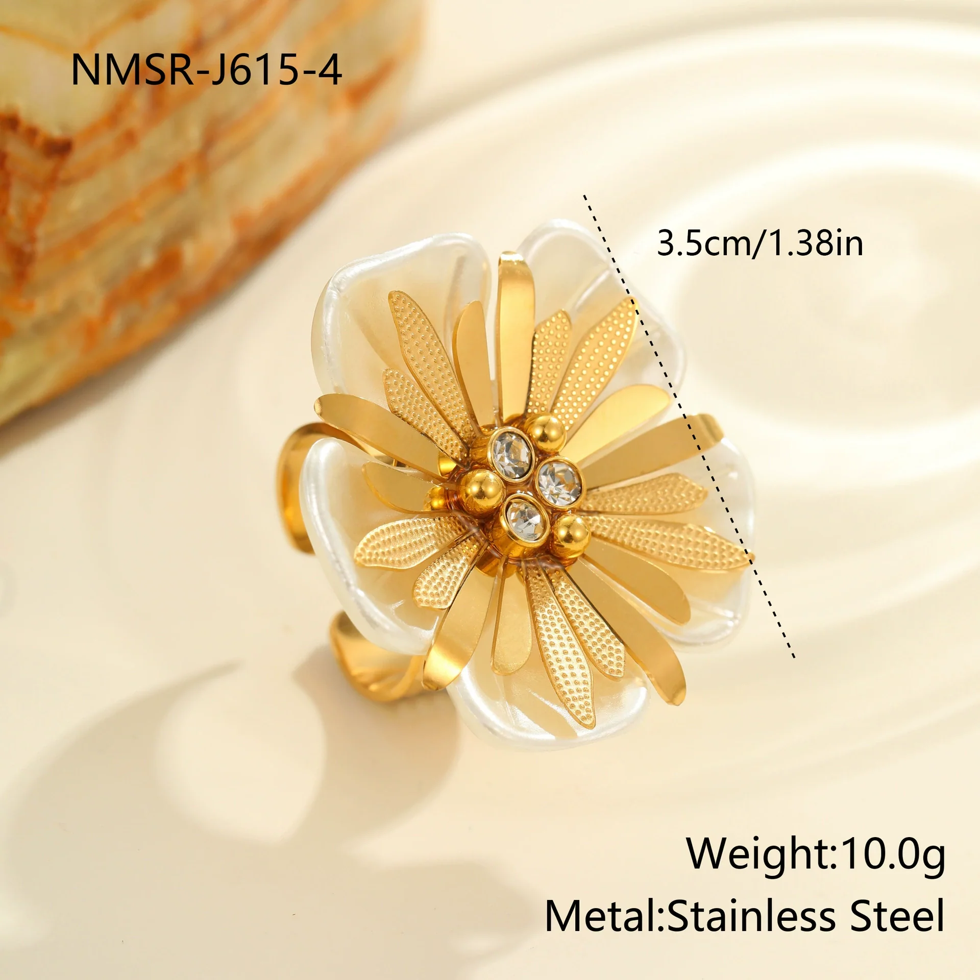 Wholesale Dopamine Colorful Geometric Flower Imitation Pearl Electroplated Stainless Steel Ring For Women - Image 9