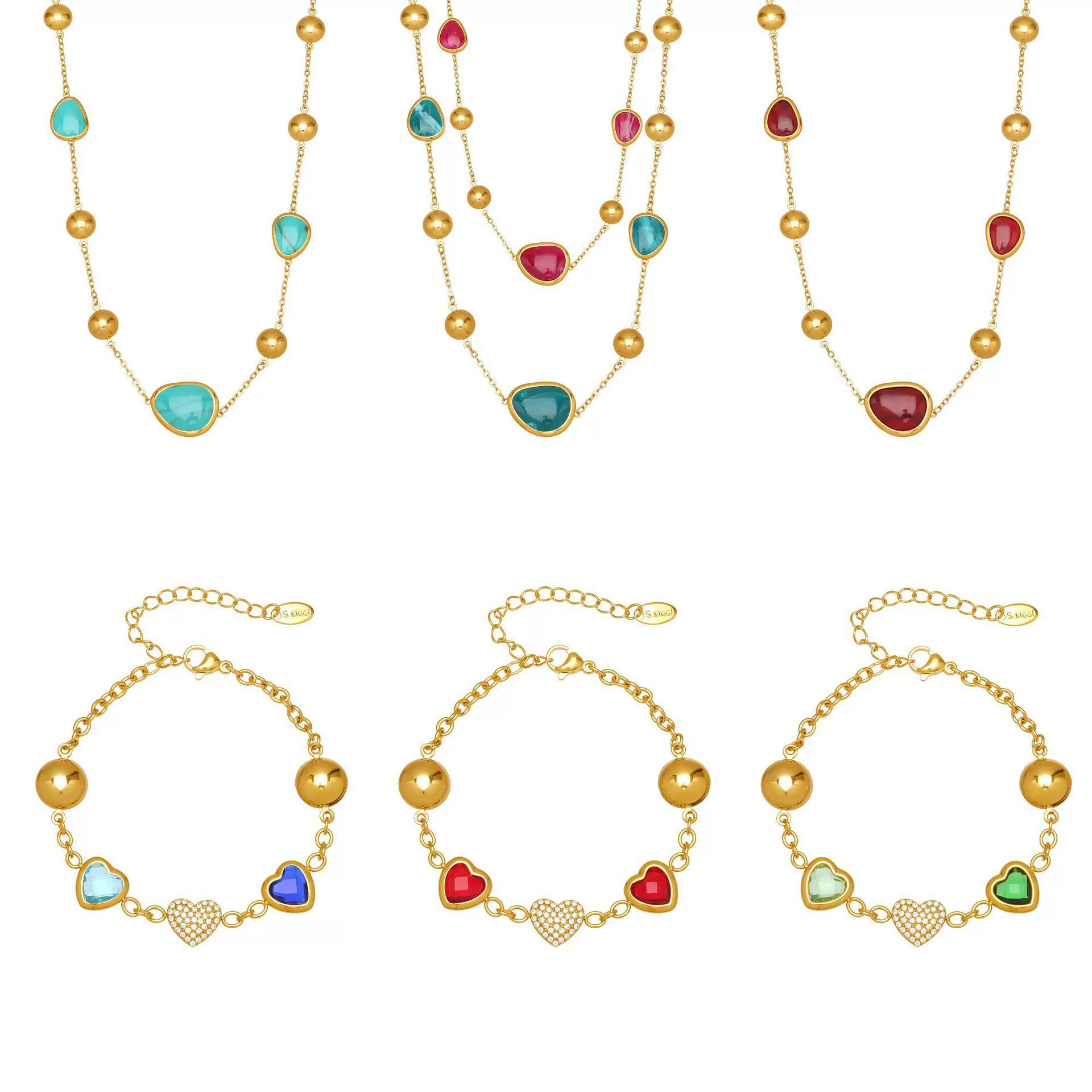 Wholesale Dopamine Jewelry Set Light Luxury Style Stainless Steel Zircon 18K Gold Plated Heart Necklace And Bracelet For Women - Image 5