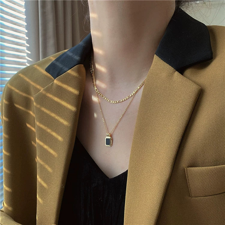 Wholesale Doublelayer Electroplated Black Titanium Steel Heart Shape Pendant Necklace With O Word Chain Unisex Light Luxury Hiphop Trendy Accessory - Image 3