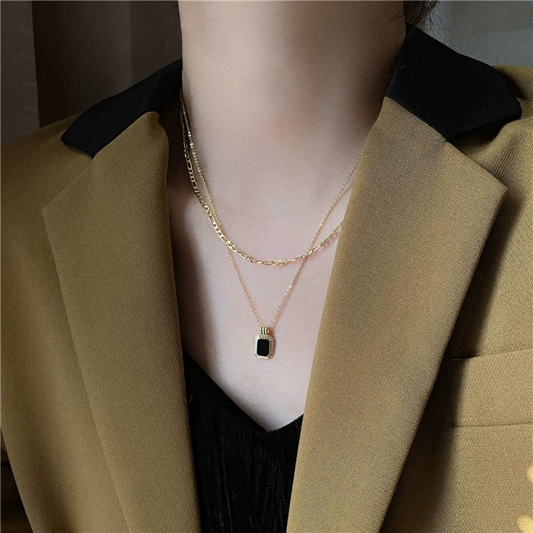 Wholesale Doublelayer Electroplated Black Titanium Steel Heart Shape Pendant Necklace With O Word Chain Unisex Light Luxury Hiphop Trendy Accessory - Image 4