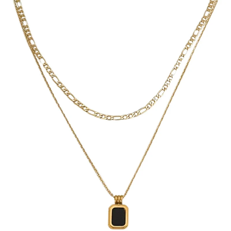 Wholesale Doublelayer Electroplated Black Titanium Steel Heart Shape Pendant Necklace With O Word Chain Unisex Light Luxury Hiphop Trendy Accessory - Image 5