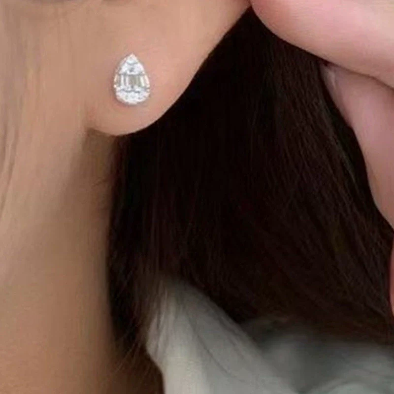 Wholesale Drop Shape Copper White Gold Plated Women's Diamond Zircon Earrings - Image 4