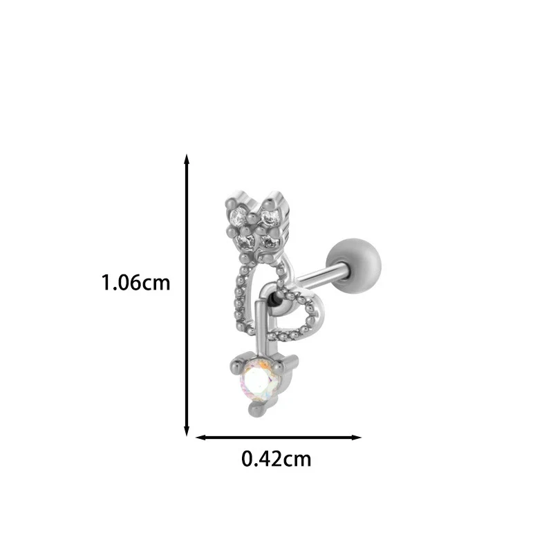 Wholesale Ear Bone Nail Stainless Steel Copper Inlaid Zircon Girlish Butterfly Bow Heart Pattern Electroplated - Image 17