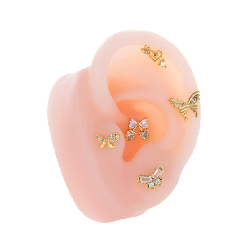 Wholesale Ear Bone Nail Stainless Steel Copper Inlaid Zircon Girlish Butterfly Bow Heart Pattern Electroplated - Image 5