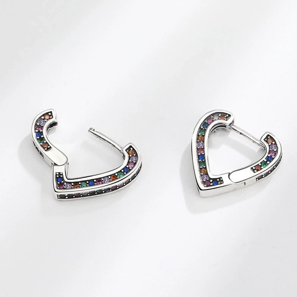 Wholesale Ear Buckle S925 Sterling Silver Copper Rainbow Zircon Love Heart Electroplated Fashion Light Luxury Women's Style - Image 4