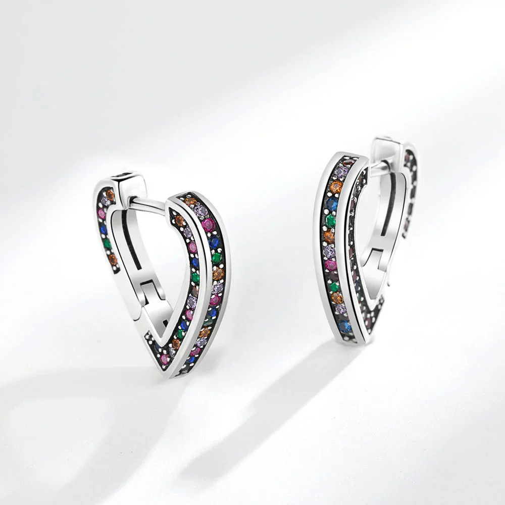 Wholesale Ear Buckle S925 Sterling Silver Copper Rainbow Zircon Love Heart Electroplated Fashion Light Luxury Women's Style - Image 6