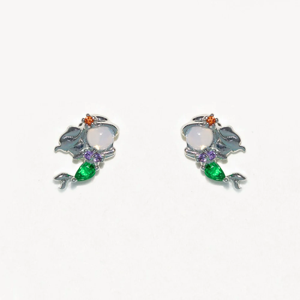 Wholesale Earrings 925 Silver Copper Mermaid Cartoon Microinlaid Zircon Design - Image 7