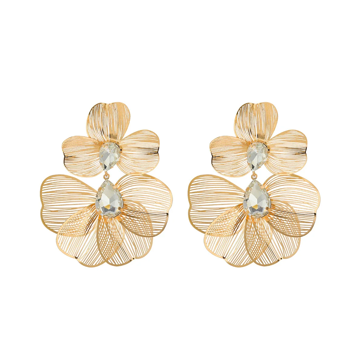 Wholesale Earrings Alloy Goldplated Floral Hollowout Rhinestone Multilayer Minimalist Style - Image 5