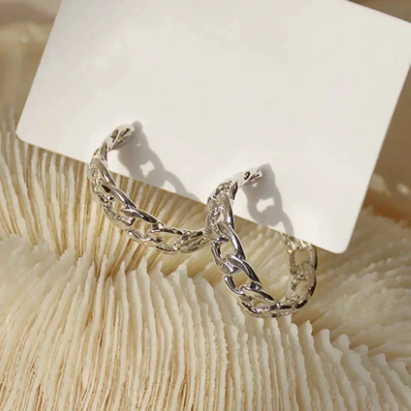 Wholesale Earrings Copper Geometric Hollow Chain Metal Ring Electroplated - Image 2