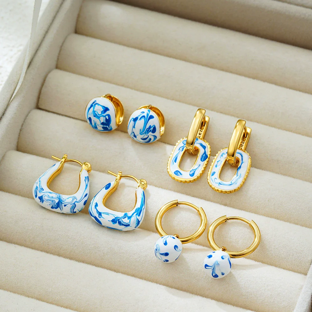 Wholesale Earrings Copper Geometric Oil Drop Enamel Style
