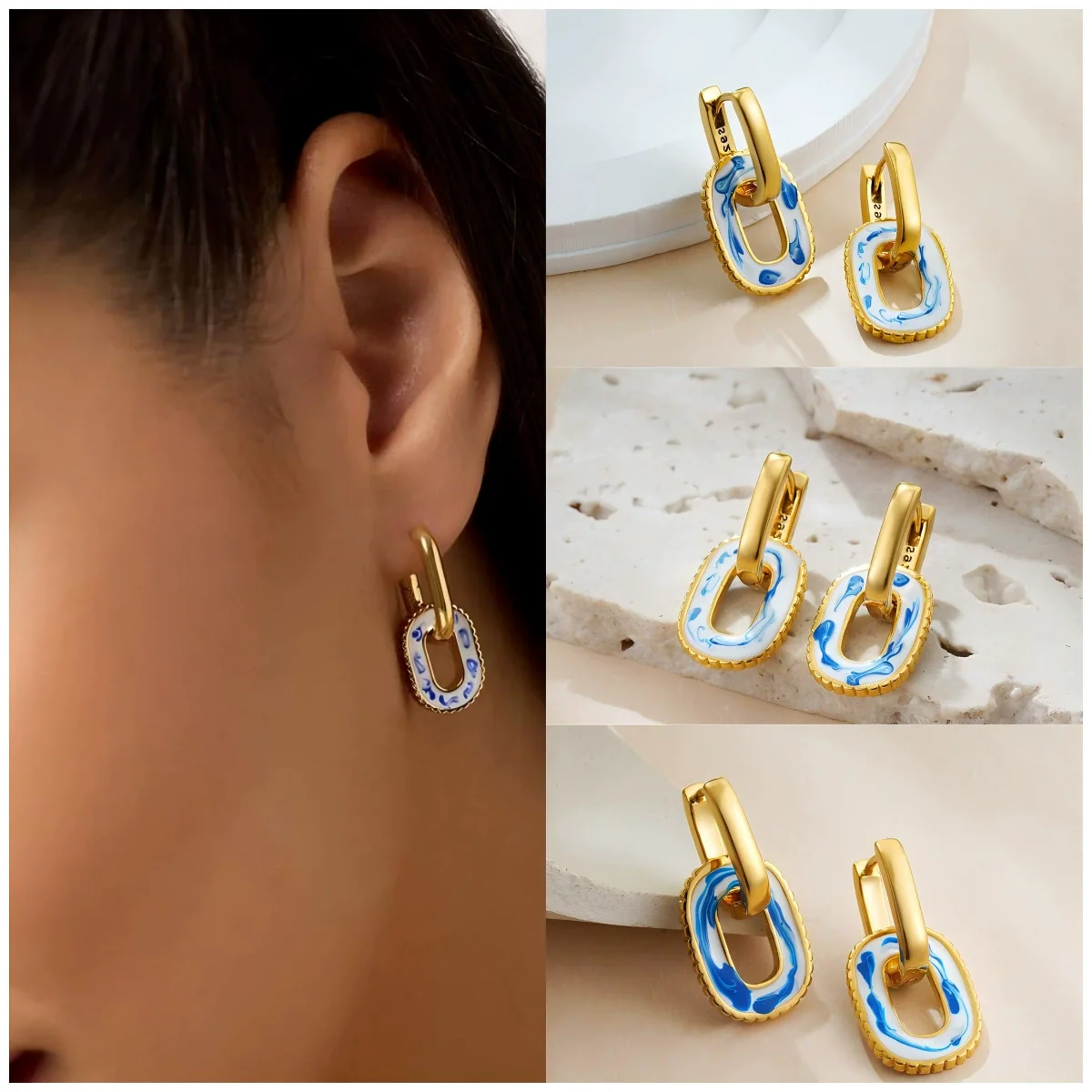 Wholesale Earrings Copper Geometric Oil Drop Enamel Style - Image 2