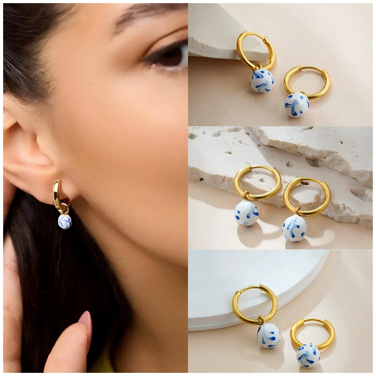 Wholesale Earrings Copper Geometric Oil Drop Enamel Style - Image 3