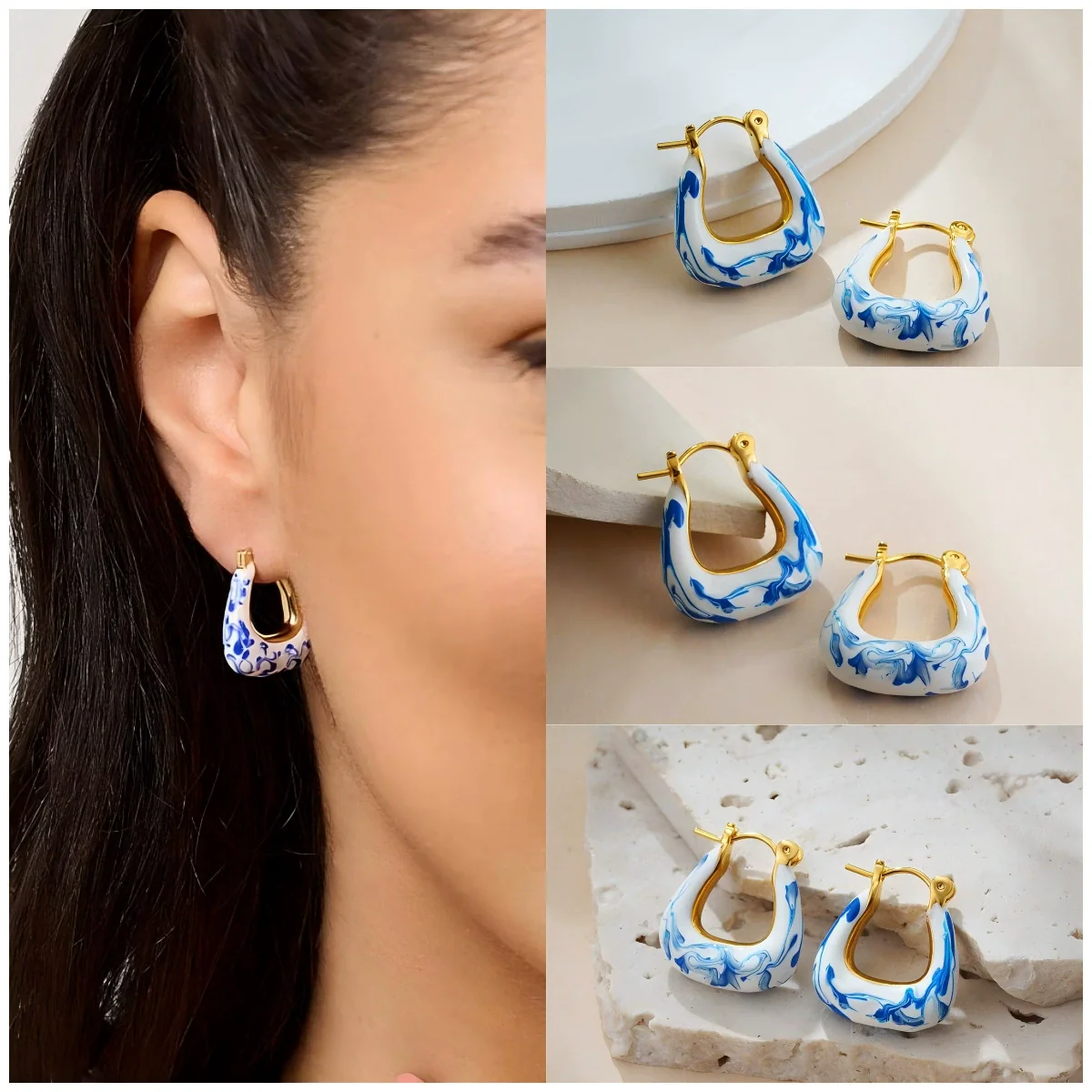 Wholesale Earrings Copper Geometric Oil Drop Enamel Style - Image 4