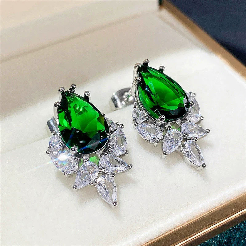 Wholesale Earrings Copper Pink Diamond Water Drops Pearshaped Ice Flower Zircon - Image 7