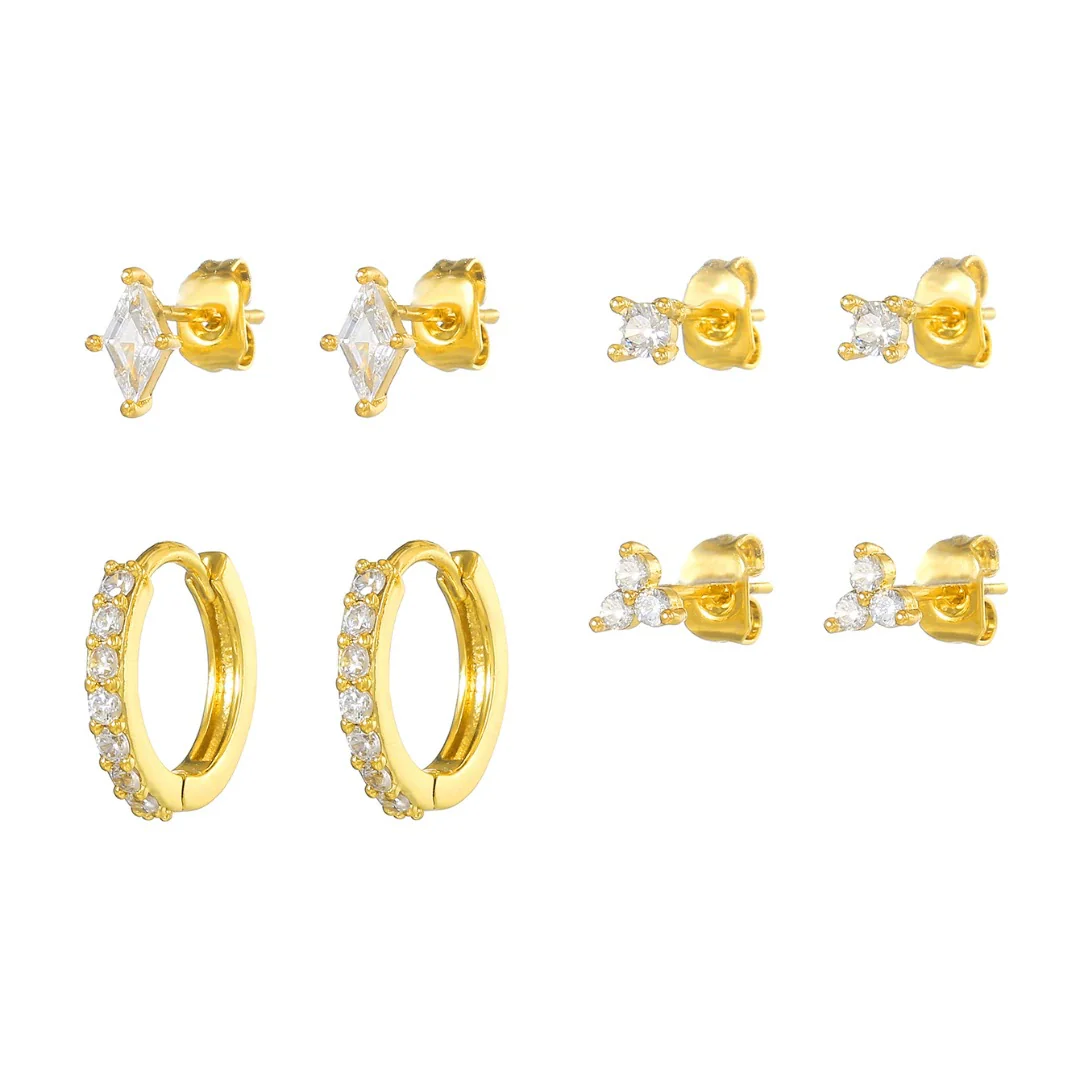 Wholesale Earrings Copper S925 Silver Needle Geometric Style Set With Zirconia For Women - Image 5