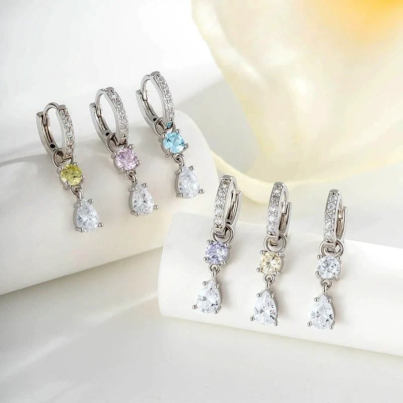 Wholesale Earrings Copper Sweet Style Geometric Drop Shape Inlaid Zircon - Image 3