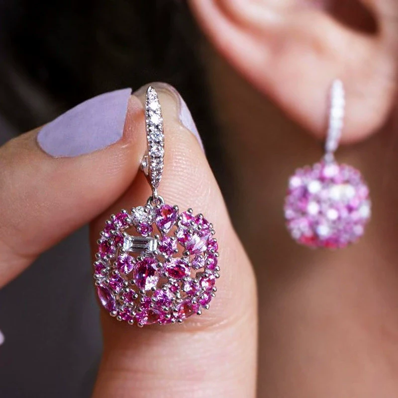 Wholesale Earrings Luxury Red Crystal Copper Geometric Women's Accessories - Image 3