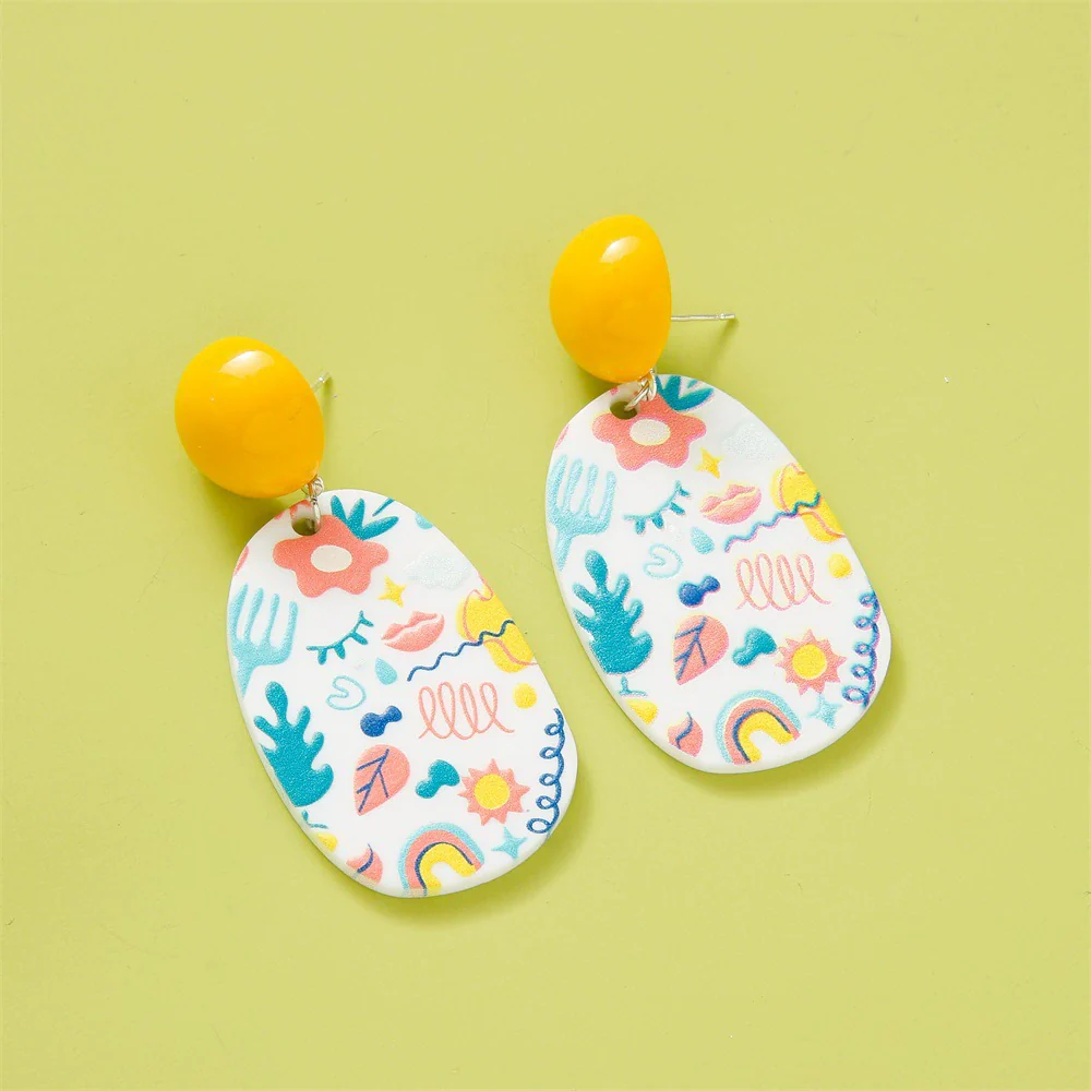 Wholesale Earrings Plastic Resin Geometric 3D Printing Oil Painting Style Electroplating - Image 10