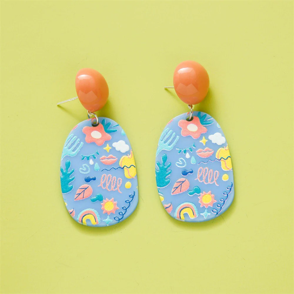 Wholesale Earrings Plastic Resin Geometric 3D Printing Oil Painting Style Electroplating - Image 13