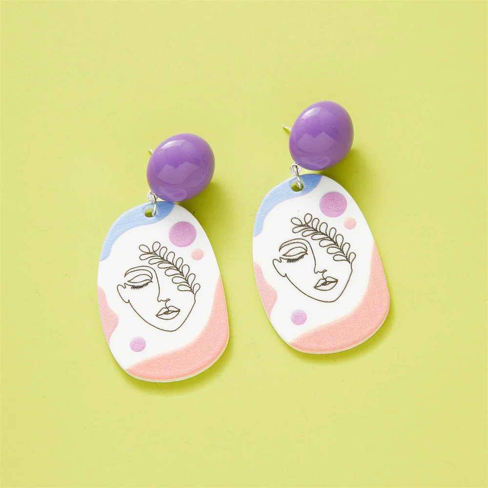 Wholesale Earrings Plastic Resin Geometric 3D Printing Oil Painting Style Electroplating - Image 14