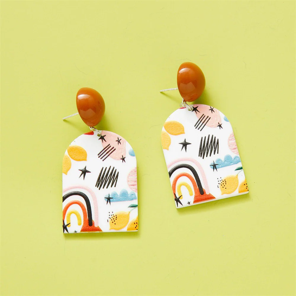 Wholesale Earrings Plastic Resin Geometric 3D Printing Oil Painting Style Electroplating - Image 16