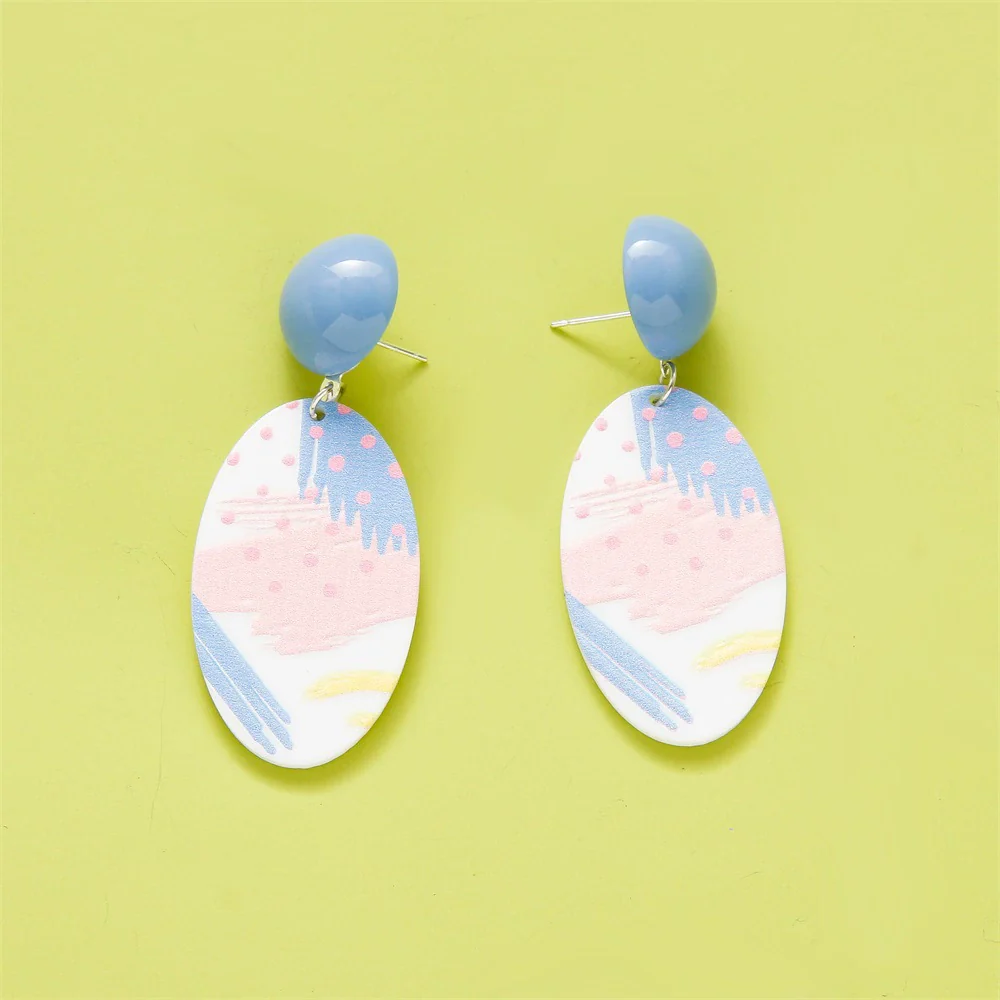 Wholesale Earrings Plastic Resin Geometric 3D Printing Oil Painting Style Electroplating - Image 17