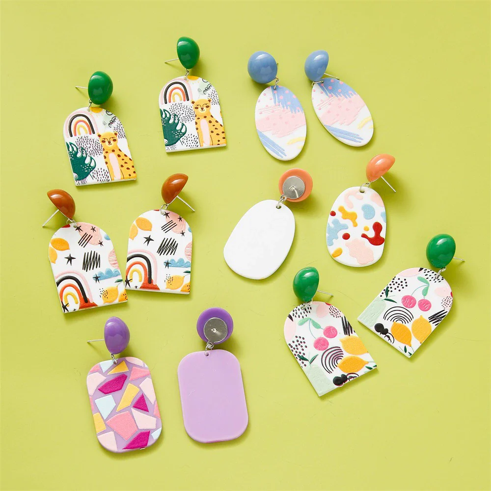 Wholesale Earrings Plastic Resin Geometric 3D Printing Oil Painting Style Electroplating - Image 2