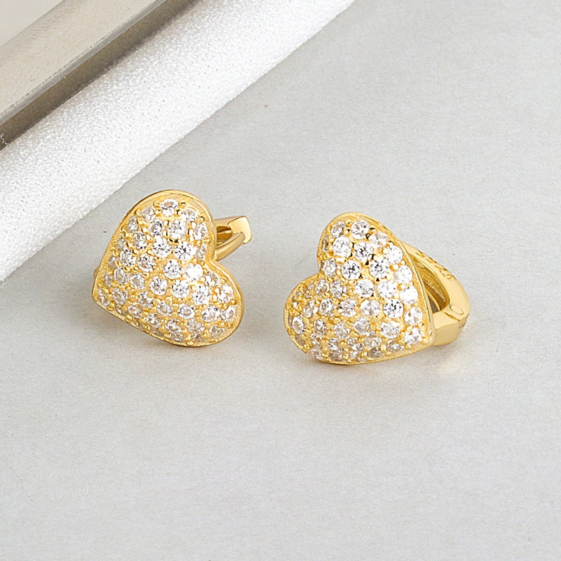 Wholesale Earrings S925 Sterling Silver Heartshaped Diamondencrusted Zircon Geometric Electroplated For Women