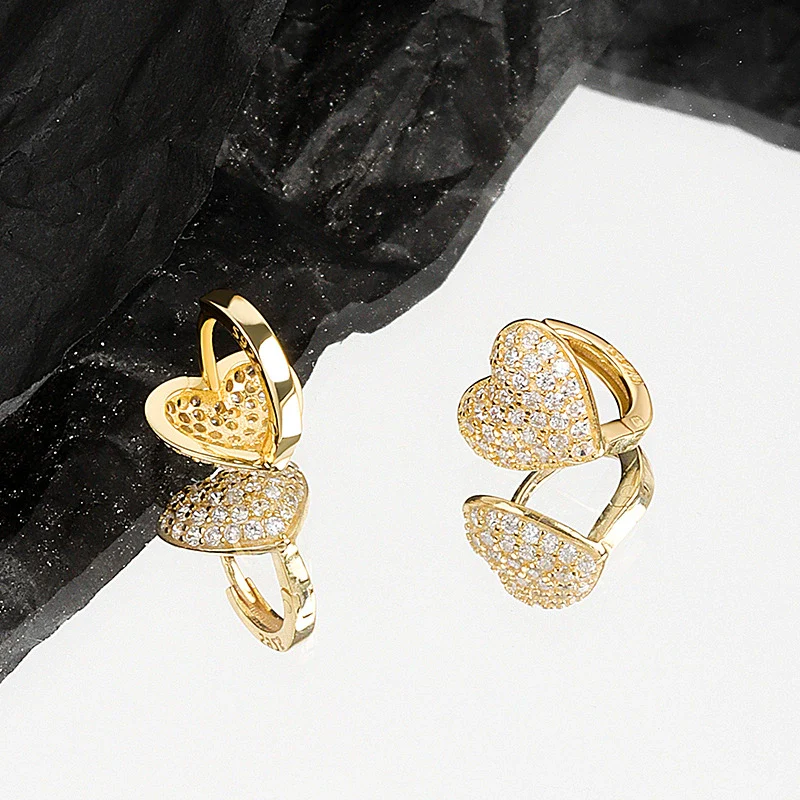 Wholesale Earrings S925 Sterling Silver Heartshaped Diamondencrusted Zircon Geometric Electroplated For Women - Image 7