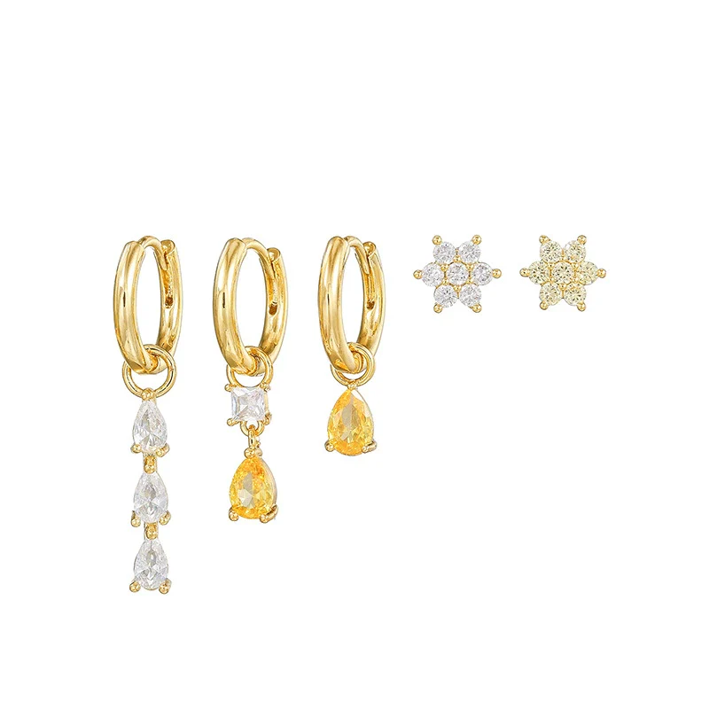 Wholesale Earrings Set Copper Geometric Zirconia Water Drop Hexagonal Design Women's - Image 6