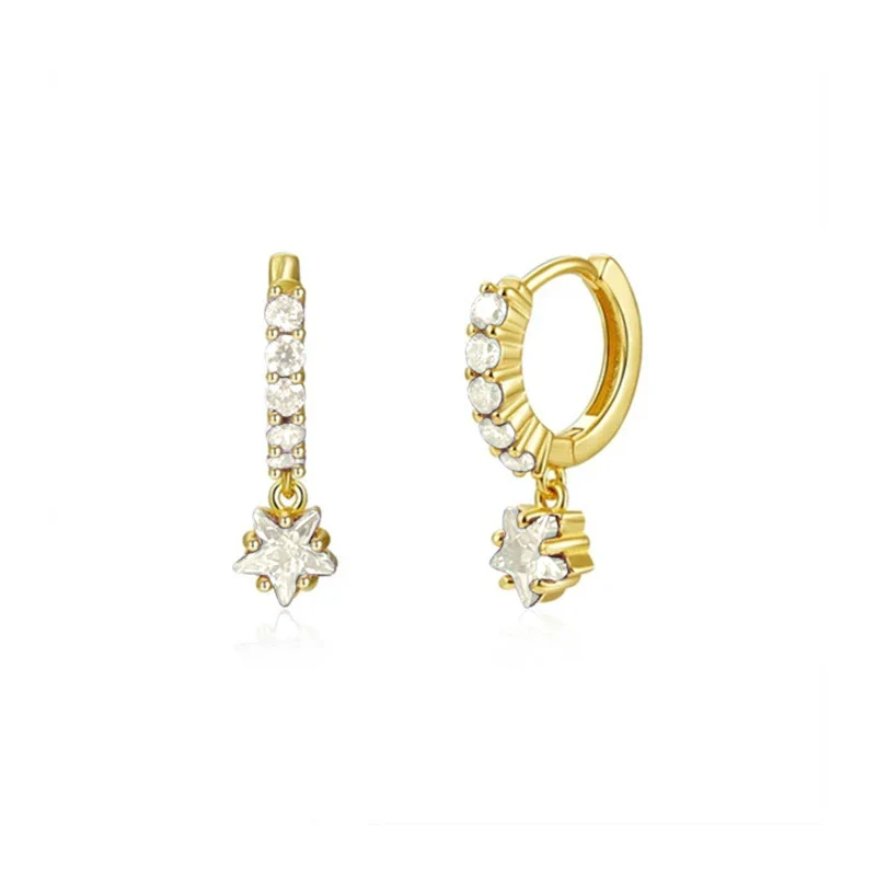 Wholesale Earrings Silver Needle Copper Star Zircon Retro Geometric Style - Image 6