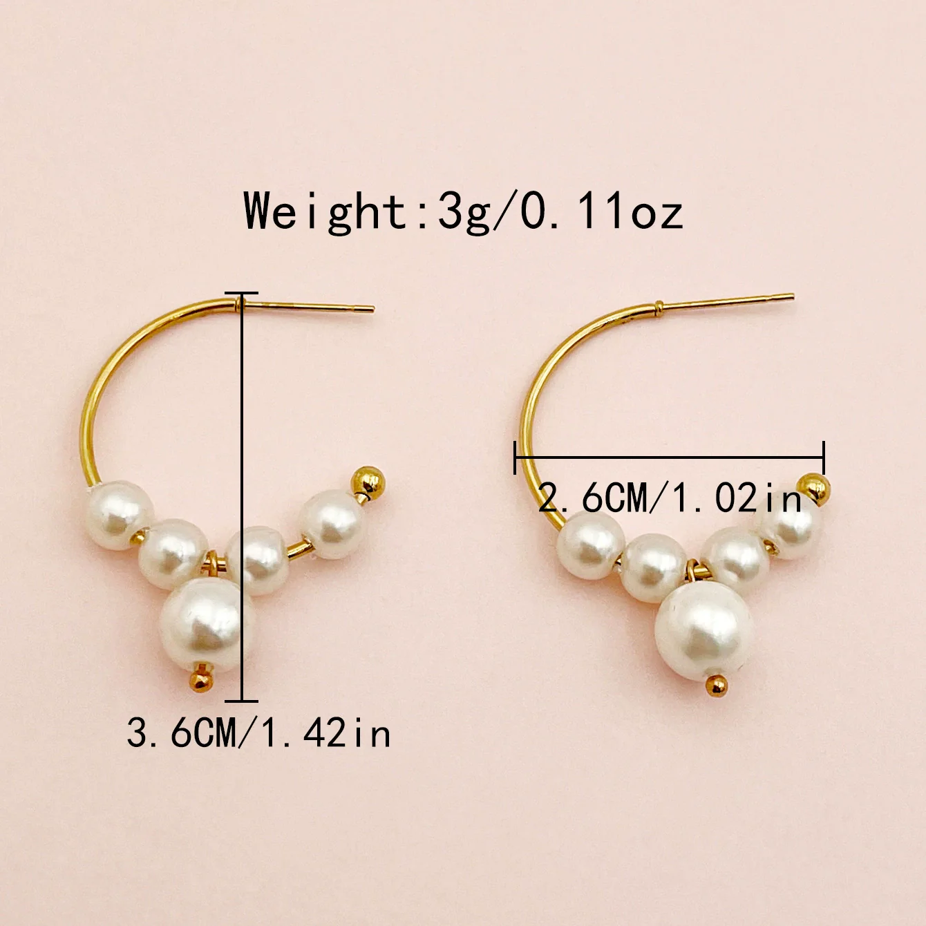 Wholesale Earrings Stainless Steel 14K Gold Plated Pearl Geometric C Shaped - Image 4