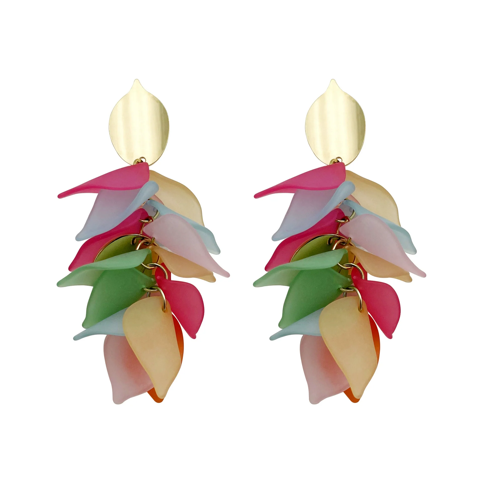 Wholesale Earrings Stainless Steel Geometric Irregular Petal Tassel Flower Acrylic Electroplating For Women - Image 5