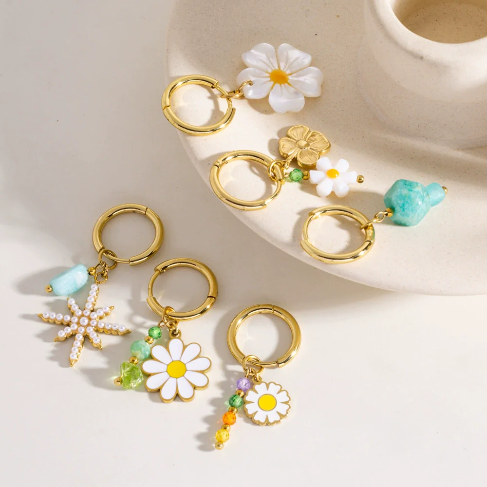 Wholesale Earrings Titanium Steel Geometric And Flower Pattern Electroplated With Original Design