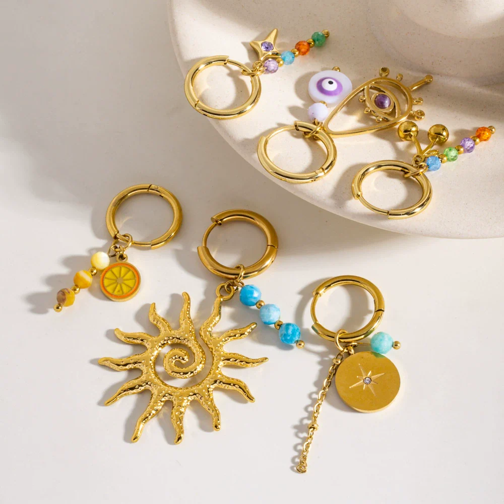 Wholesale Earrings Titanium Steel Geometric And Flower Pattern Electroplated With Original Design - Image 3
