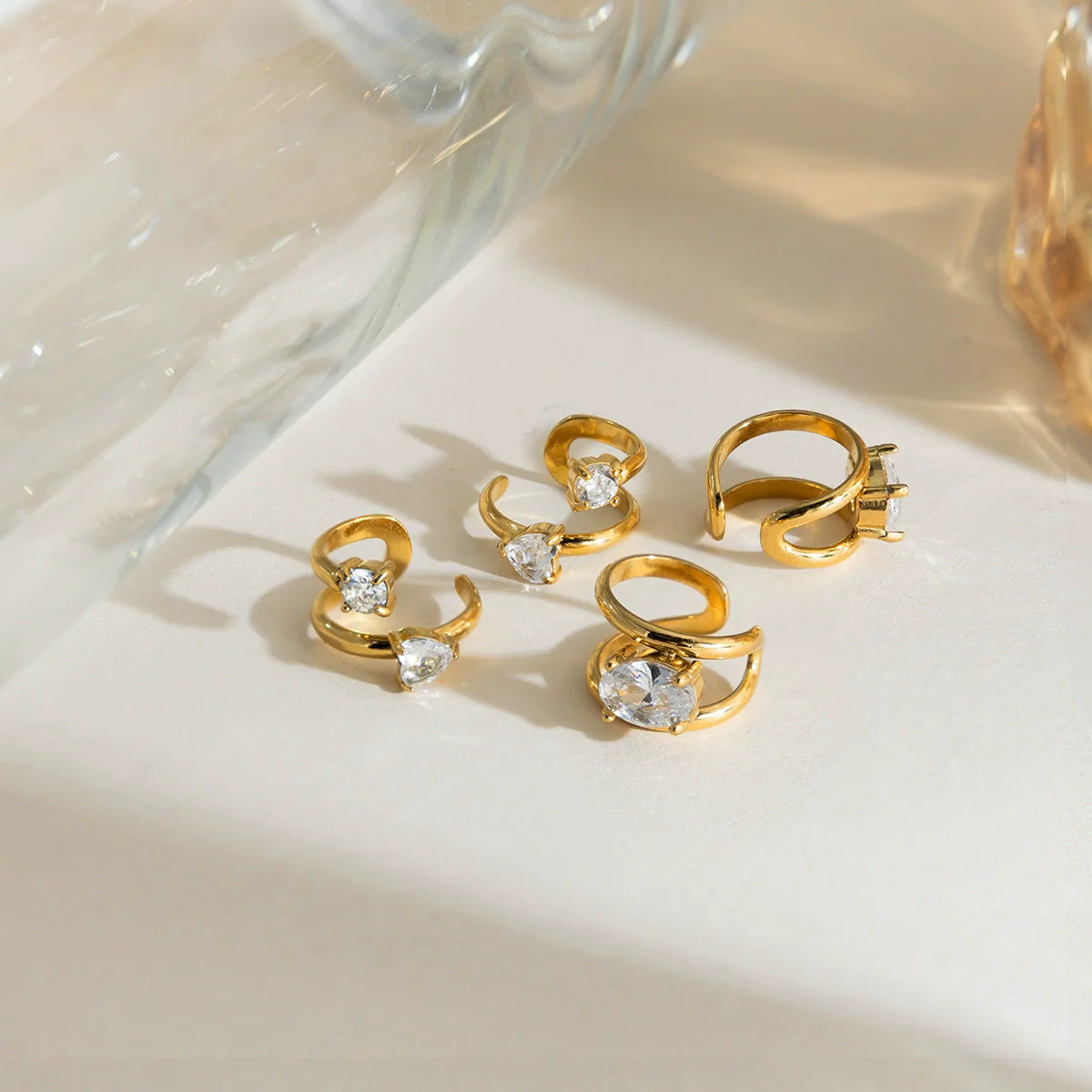 Wholesale Electroplated 18K Gold Simple Diamondencrusted Geometric Stainless Steel Earrings For Women - Image 4