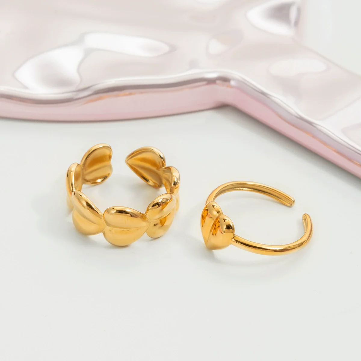 Wholesale Electroplated Heartshaped Stainless Steel Open Ring Jewelry For Unisex - Image 4