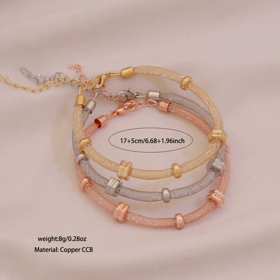 Wholesale Electroplated Metal Cshaped Rhinestone Mesh Open Elastic Bracelets For Women - Image 8