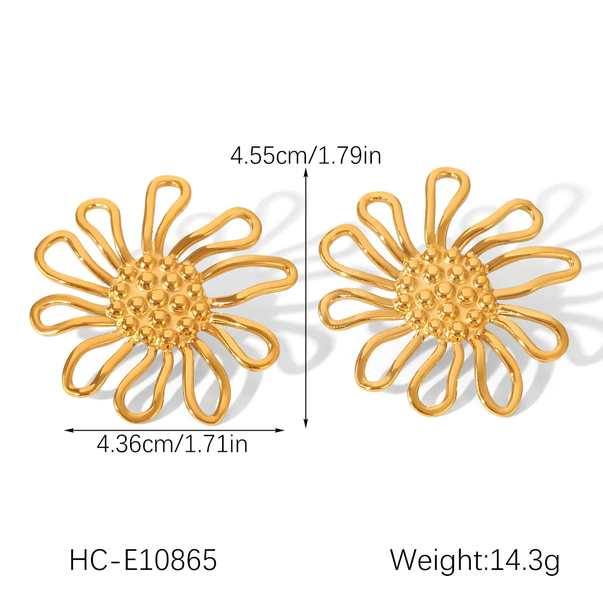 Wholesale Electroplated Stainless Steel Geometric Flower Stud Earrings For Women - Image 10