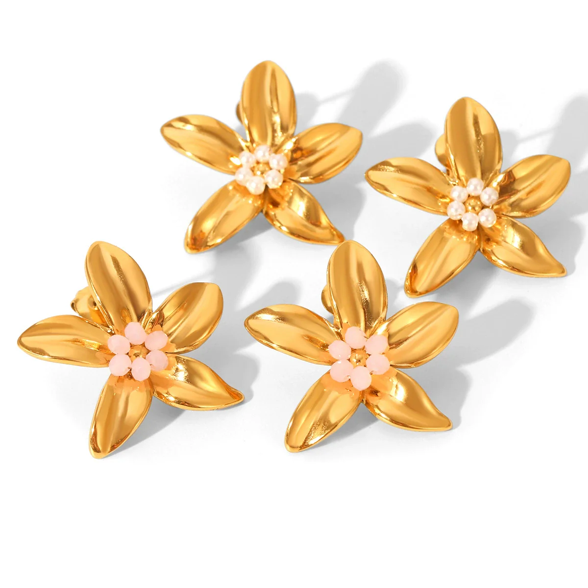 Wholesale Electroplated Stainless Steel Geometric Flower Stud Earrings For Women - Image 5