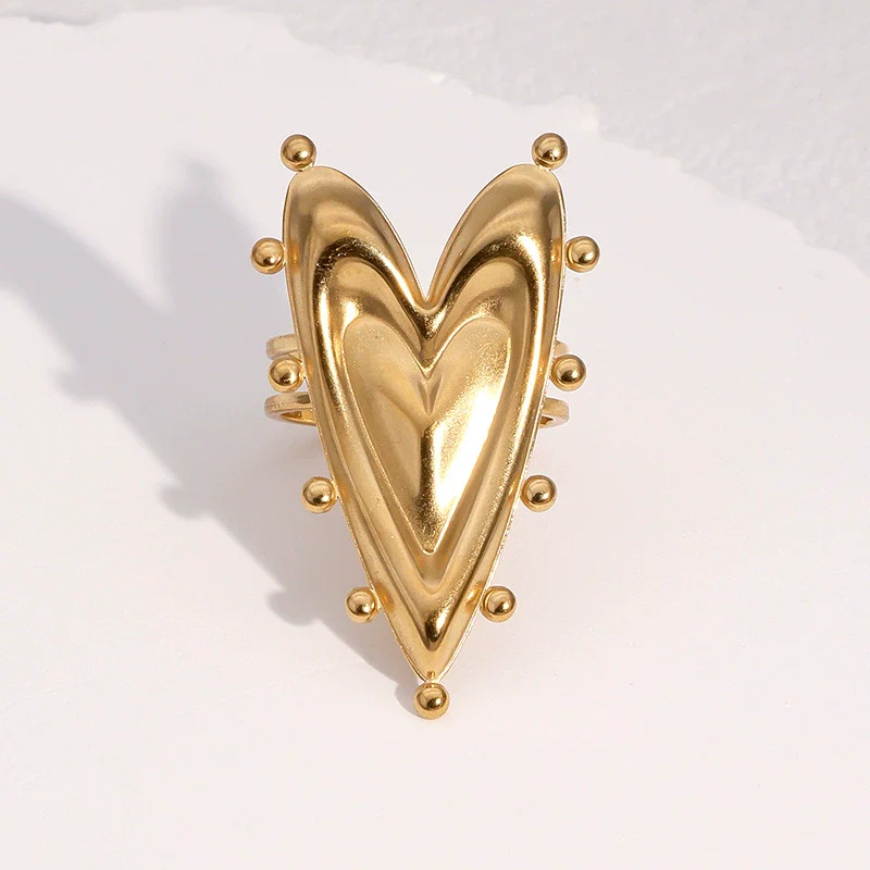 Wholesale Electroplated Stainless Steel Heart Shape Open Ring Women's Hand Jewelry - Image 2