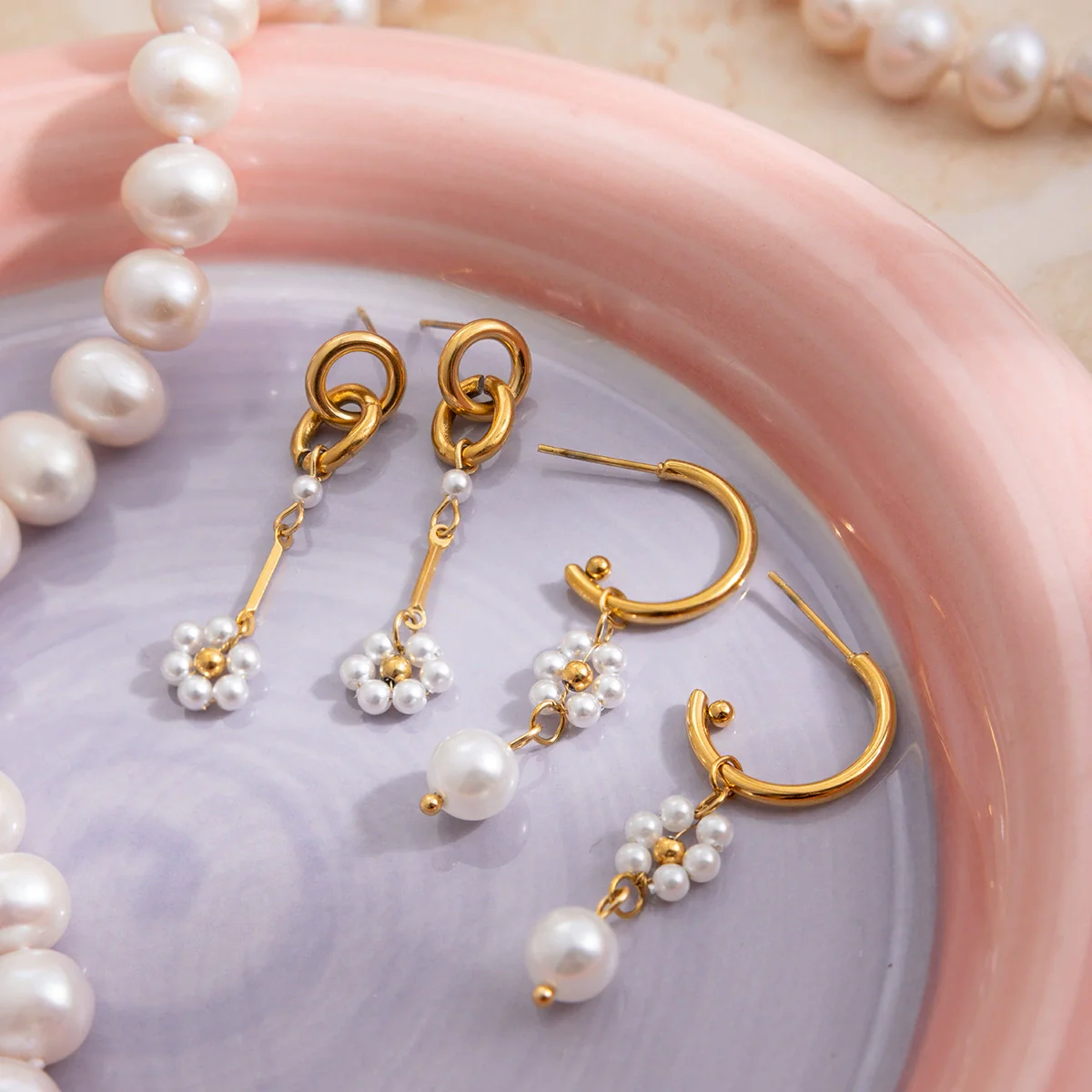 Wholesale Elegant Casual Minimalist Geometric Flower Stainless Steel Electroplated Earrings For Women - Image 3