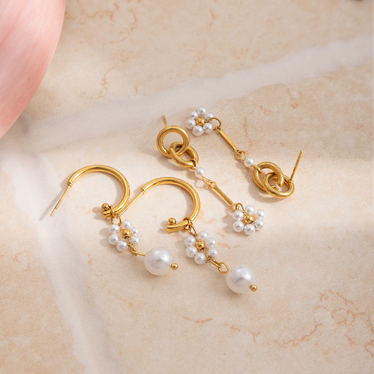 Wholesale Elegant Casual Minimalist Geometric Flower Stainless Steel Electroplated Earrings For Women - Image 4